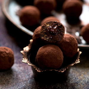 Chocolate candies truffles with chocolate cream