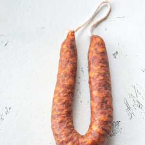 Spanish chorizo on the white background